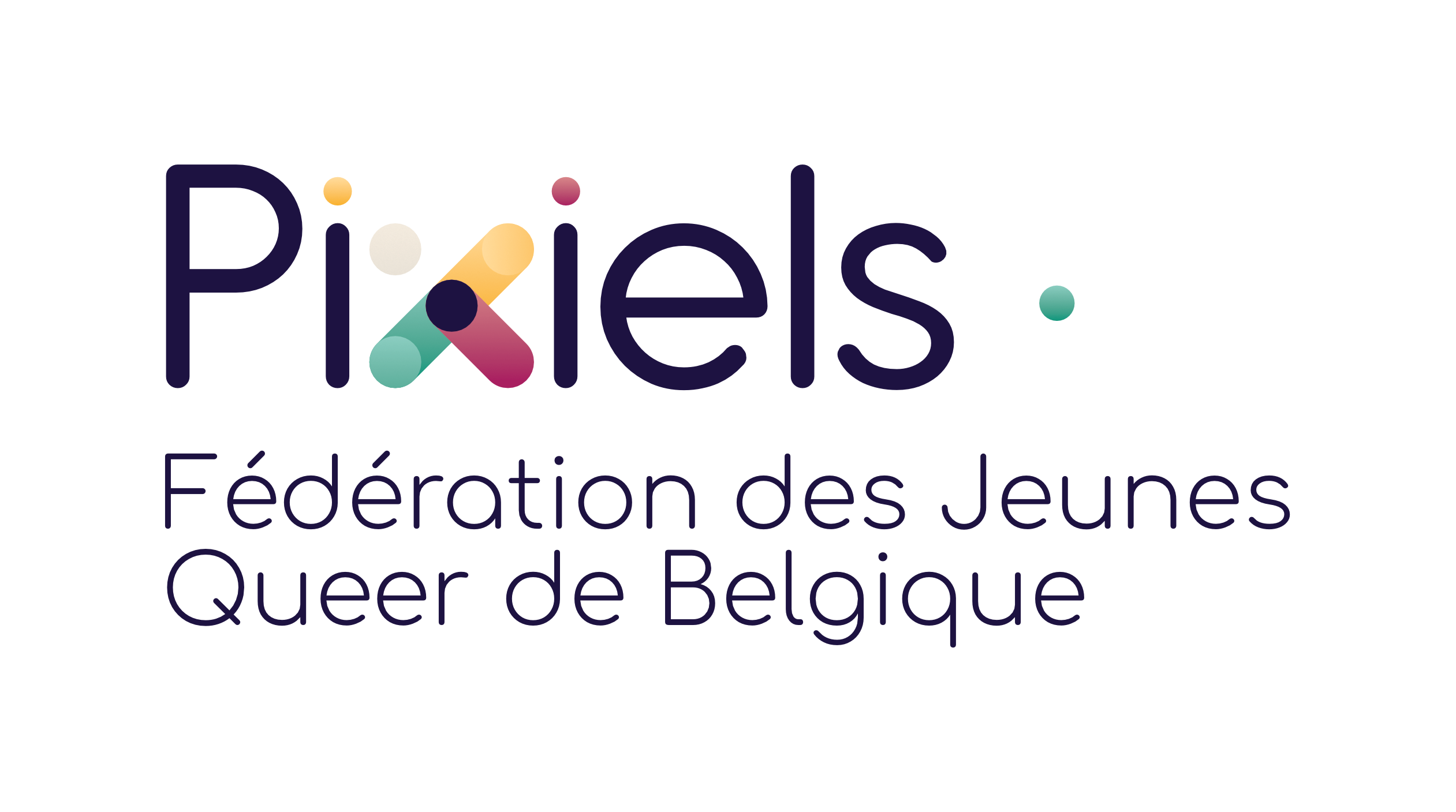 logo affichant le nom Pixiels et le sous-titre Fédération des Jeunes Queer de Belgique